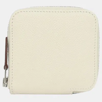 Pre-owned Hermes Lucky Daisy Silk In Porte-monnaie Wallet In White