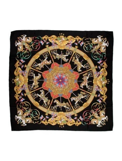 Pre-owned Hermes Luna Park Jacquard Scarf In Black