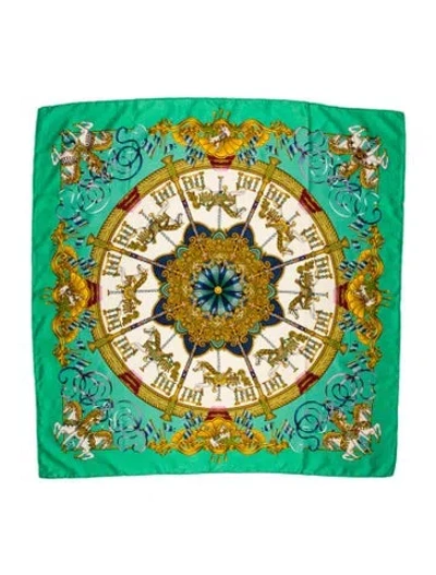 Pre-owned Hermes Luna Park Jacquard Scarf In Green