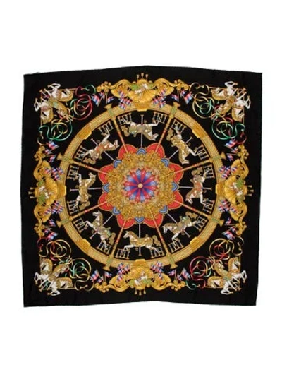 Pre-owned Hermes Luna Park Jacquard Silk Scarf In Black