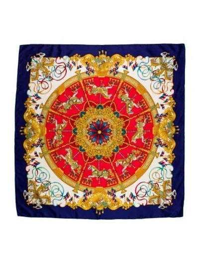 Pre-owned Hermes Luna Park Jacquard Silk Scarf In Blue