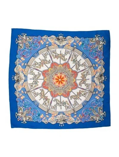 Pre-owned Hermes Luna Park Jacquard Silk Scarf In Blue