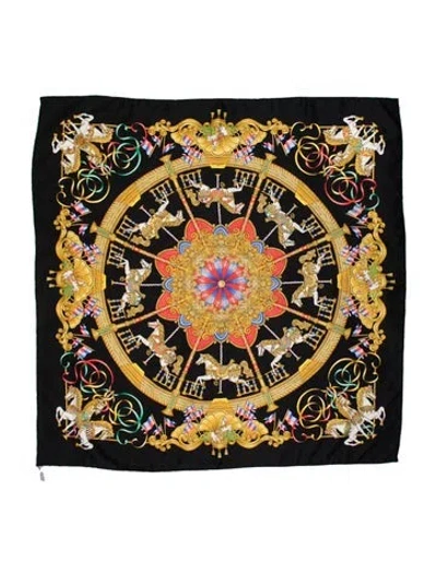 Pre-owned Hermes Luna Park Silk Scarf In Black