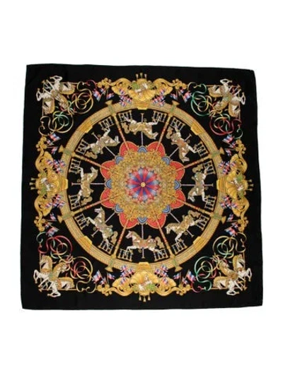 Pre-owned Hermes Luna Park Silk Scarf In Black