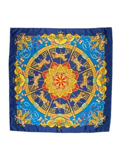 Pre-owned Hermes Luna Park Silk Scarf In Blue