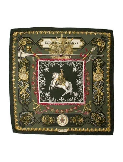 Pre-owned Hermes Lvdovicvs Magnvs Silk Scarf In Green