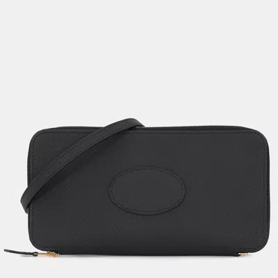 Pre-owned Hermes Macaron Long To Go Black Epsom