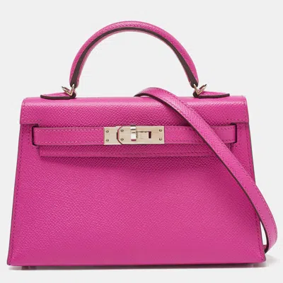 Pre-owned Hermes Hermès Magnolia Epsom Leather Palladium Finish Mini Kelly Ii Sellier 20 Bag In Pink