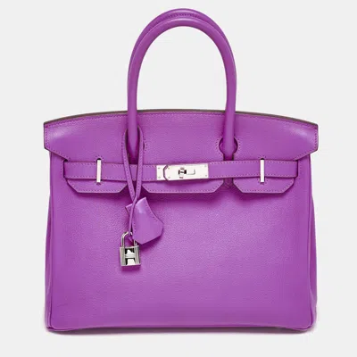 Pre-owned Hermes Magnolia Evercolor Leather Palladium Finish Birkin 30 Bag