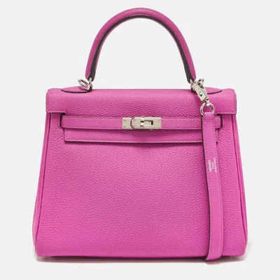 Pre-owned Hermes Hermès Magnolia Togo Leather Palladium Finish Kelly Retourne 25 Bag In Brown