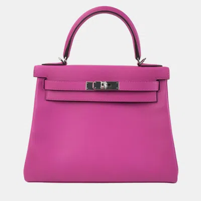 Pre-owned Hermes Magnolia Veau Evercolor Kelly 28 Handbag In Pink