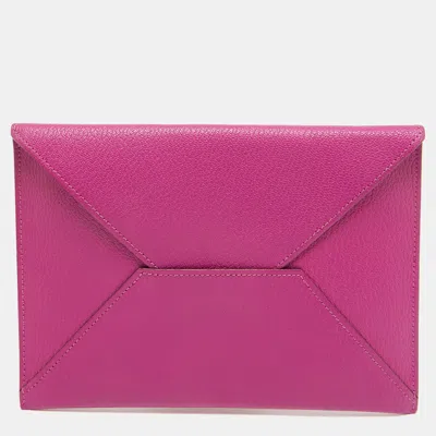 Pre-owned Hermes Hermès Magnolia/jaune Ambre/cappucine Leather Envelope Trio Wallet In Purple