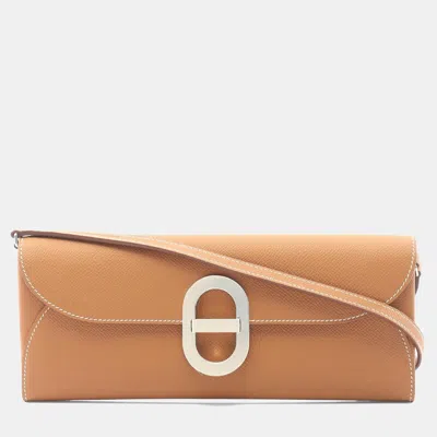 Pre-owned Hermes Maillon To Go Gold Epsom Leather Shoulder Bag In Brown