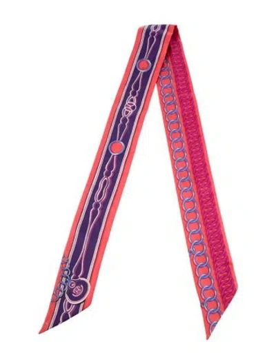 Pre-owned Hermes Maillons Silk Twilly Scarf In Red