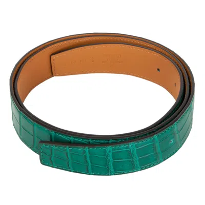 Pre-owned Hermes Malachite Green Shiny Prorsus Crocodile 32mm Belt Strap 90