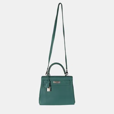 Pre-owned Hermes Malachite Togo Retourne Kelly 25 Phw In Green