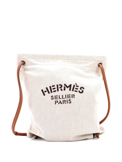 Pre-owned Hermes Maline Bag Toile Backpack In Neutral