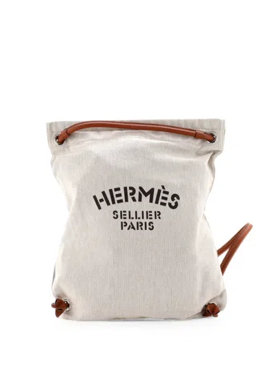 Pre-owned Hermes Maline Bag Toile Backpack In Neutral