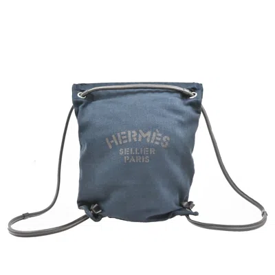 Pre-owned Hermes Maline Toile Blue Canvas Backpack Bag ()
