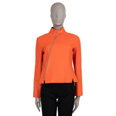 Pre-owned Hermes Mandarine Orange Leather 2019 Biker Jacket 38 S