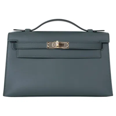 Pre-owned Hermes Mangrove Green Swift Leather Kelly Pochette Clutch Bag Pbhw