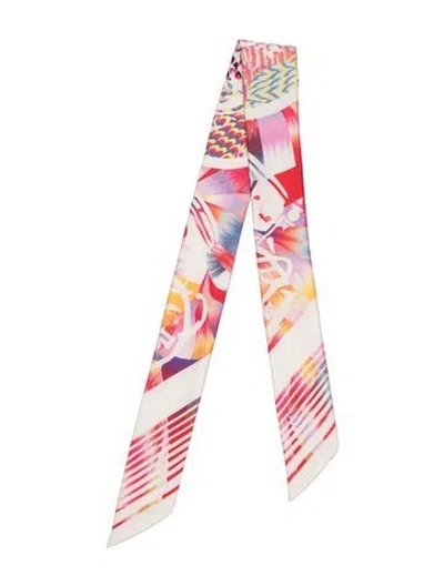 Pre-owned Hermes Marble Silk Twilly Scarf In Pink/white