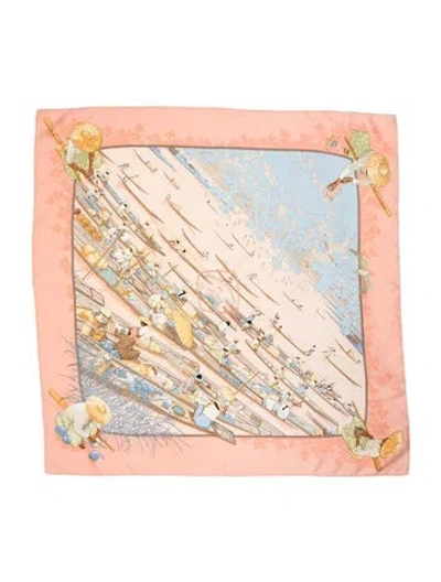 Pre-owned Hermes Marchè Flottant Du Lac Inlè Silk Scarf In Pink