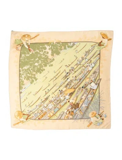 Pre-owned Hermes Marchè Flottant Du Lac Inlè Silk Scarf In Yellow