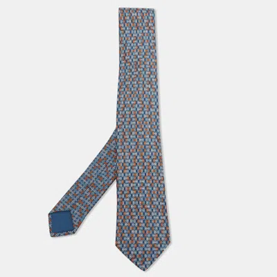Pre-owned Hermes Hermès Marine Blue 7 Maillons Trombone Twillbi Silk Tie