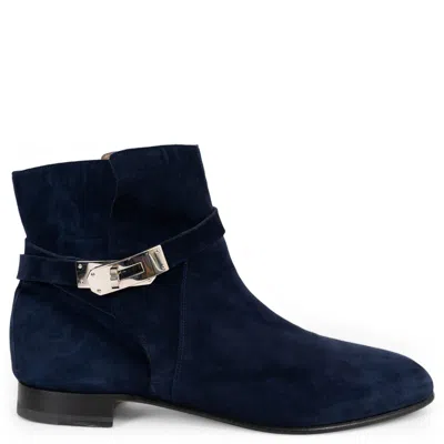 Pre-owned Hermes Marine Blue Suede Neo Ankle Boots Shoes 40