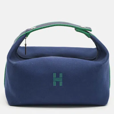 Pre-owned Hermes Marine Canvas Large Bride-a-brac Pouch In Blue