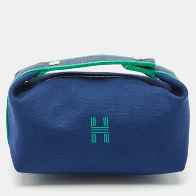 Pre-owned Hermes Marine Toile H Canvas Small Bride-a-brac Case In Blue