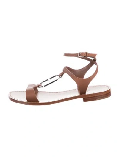 Pre-owned Hermes Marinella Leather Gladiator Sandals In Brown