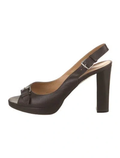 Pre-owned Hermes Marlene Leather Slingback Sandals In Brown
