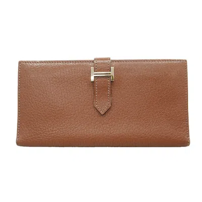 Pre-owned Hermes Marron Chevre Myzore Leather Long Wallet (bi-fold) ()