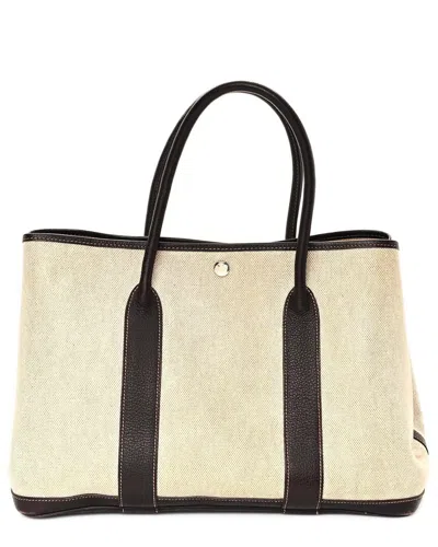 Pre-owned Hermes Hermès Marron Fonce Buffle Skipper Toile Canvas Garden Party 36 Mm Tote  (authentic Pre-loved)