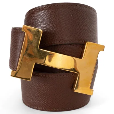 Pre-owned Hermes Marron Fonce Courchevel Leather 1995 Constance 40 Belt 70 In Brown
