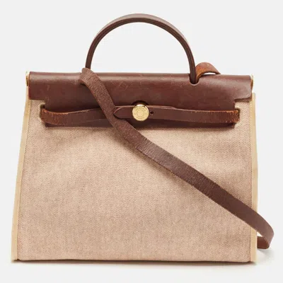 Pre-owned Hermes Hermès Marron Fonce Toile Canvas And Leather Herbag 31 Bag In Brown