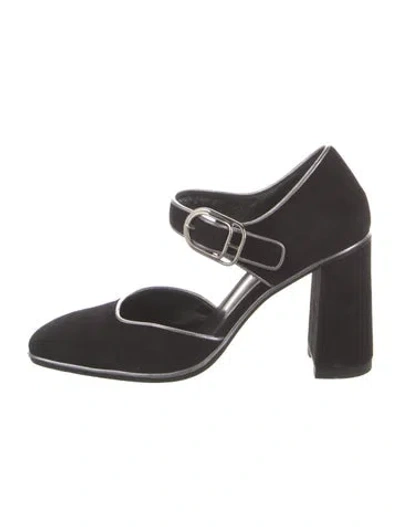 Pre-owned Hermes Mary Jane Suede D'orsay Pumps In Black