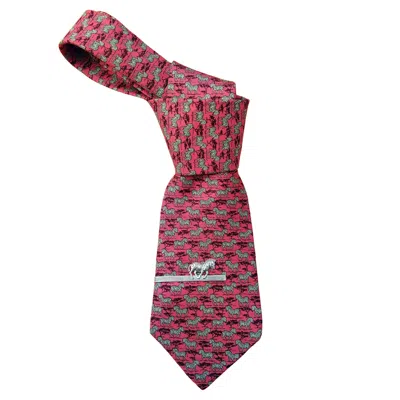 Pre-owned Hermes Hermès Matching Silk Tie And Silver Tie Clip Zebras Print In Multi