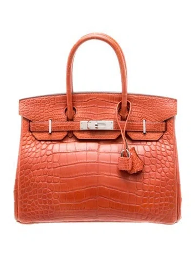 Pre-owned Hermes Matte Alligator Birkin 30 In Orange