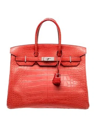 Pre-owned Hermes Matte Alligator Birkin 35 In Red