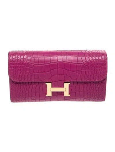 Pre-owned Hermes Matte Alligator Constance To Go Wallet In Pink