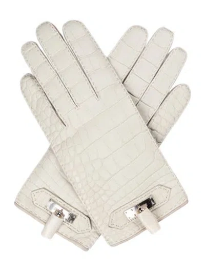 Pre-owned Hermes Matte Alligator Gloves In Neutrals
