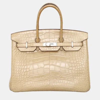 Pre-owned Hermes Matte Brown Alligator Leather Birkin 35 Bag
