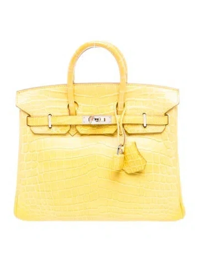 Pre-owned Hermes Matte Niloticus Crocodile Birkin 25 In Yellow
