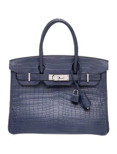 Pre-owned Hermes Matte Niloticus Crocodile Birkin 30 In Blue