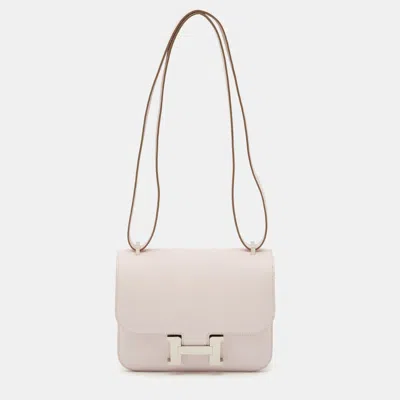 Pre-owned Hermes Hermès Mauve Pale Chevre Leather Palladium Finish Constance 18 Mini Bag In Pink