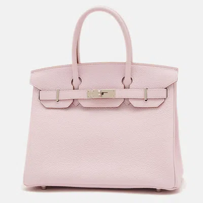 Pre-owned Hermes Mauve Pale Taurillon Clemence Birkin Handbag In Pink