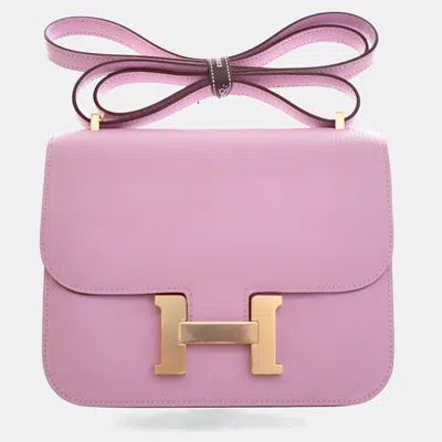 Pre-owned Hermes Mauve Sylvestre Chevre Mysore Constance Mini In Pink